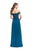 La Femme Gigi - 26070 Beaded Lace Applique Off-Shoulder Gown In Blue