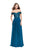 La Femme Gigi - 26070 Beaded Lace Applique Off-Shoulder Gown In Blue