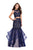 La Femme Gigi - 26071 Sheer High Neck Two-Piece Mermaid Gown In Blue