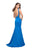 La Femme - 26076 Halter Neck Satin Trumpet Dress In Blue