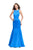 La Femme - 26076 Halter Neck Satin Trumpet Dress In Blue