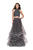 La Femme - 26077 Two-Piece Bejeweled High Halter Tulle Cascade Gown In Gray