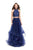 La Femme - 26077 Two-Piece Bejeweled High Halter Tulle Cascade Gown In Blue
