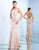 Ieena Duggal - 26079I Cut-In Bodice Crisscross-Strapped Long Gown In Pink