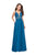La Femme - 26082 Embellished Lace V-neck Chiffon A-line Gown In Blue