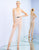 Ieena Duggal - 26100I Plunging V-neck Jumpsuit With Slits In Pink