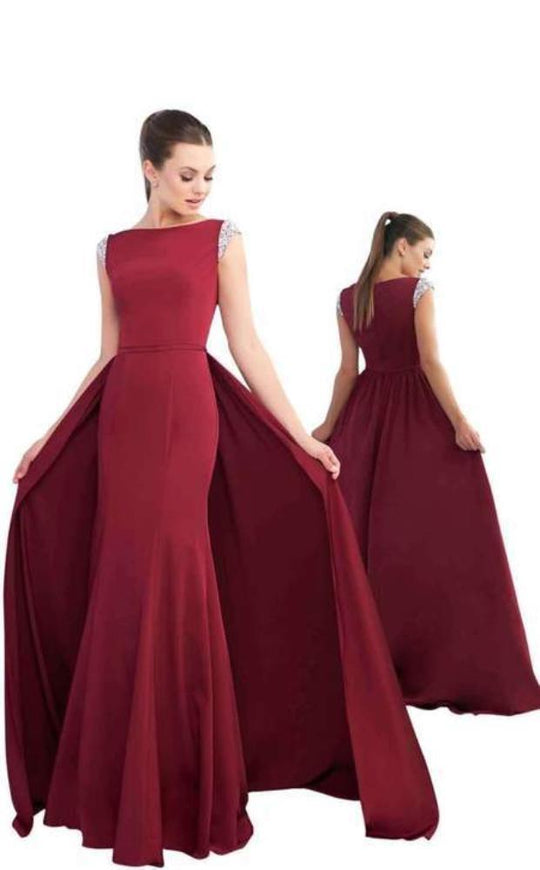 Ieena Duggal - 26088I Beaded Cap Sleeves Mermaid Gown with Overskirt