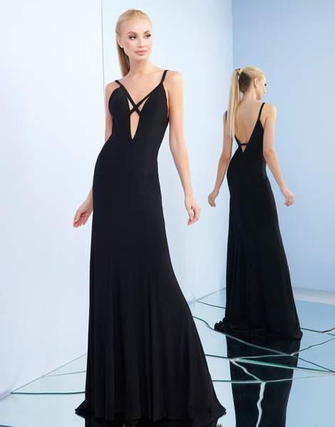 Ieena Duggal - 26094I Sleek V-neck Trumpet Dress With Train In Black