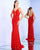 Ieena Duggal - 26094I Sleek V-neck Trumpet Dress With Train In Red