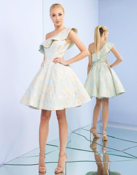 Ieena Duggal - 26098I Asymmetrical Ruffled A-Line Cocktail Dress In Blue and Pink