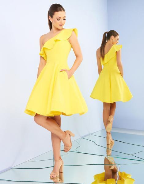 Ieena Duggal - 26099I One Shoulder Ruffled Neckline A-Line Dress In Yellow