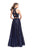 La Femme - 26103 Two Piece Lace High Halter A-line Dress In Blue