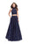 La Femme - 26103 Two Piece Lace High Halter A-line Dress In Blue