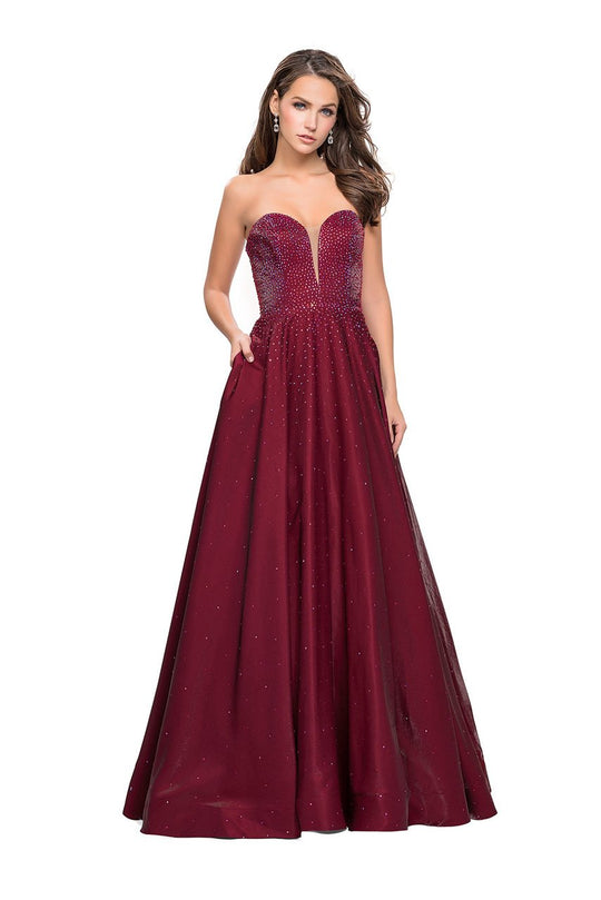 La Femme - 26104 Sparkling Beaded Deep Sweetheart A-line Gown In Red