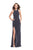 La Femme - 26116 Vertical Beaded Halter Velvet Sheath Dress In Gray