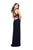 La Femme - 26116 Vertical Beaded Halter Velvet Sheath Dress In Blue