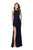 La Femme - 26116 Vertical Beaded Halter Velvet Sheath Dress In Blue