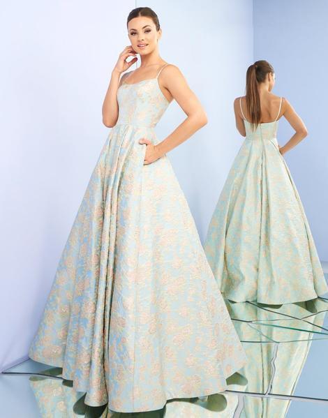 Ieena Duggal - 26117I Spaghetti Strap Beaded Floral Ballgown In Floral and Print