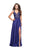 La Femme - 26124 Embroidered Lace V-neck Satin A-line Gown In Blue