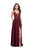 La Femme - 26124 Embroidered Lace V-neck Satin A-line Gown In Red