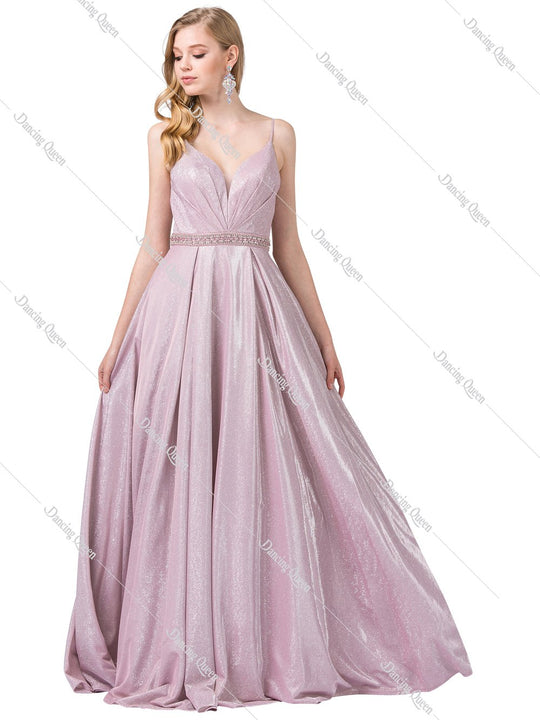 Dancing Queen - 2613 Pleated Bodice Metallic A-Line Gown In Pink