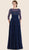 Rina di Montella - RD2614-1 Ornate Illusion Bateau Quarter Sleeve Gown In Blue