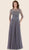 Rina di Montella - RD2614-1 Ornate Illusion Bateau Quarter Sleeve Gown In Gray
