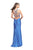 La Femme - 26141 High Halter Draped Jersey Sheath Gown In Blue
