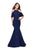 La Femme - 26145 Lace Trimmed High Halter Satin Mermaid Gown In Blue
