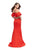 La Femme - 26145 Lace Trimmed High Halter Satin Mermaid Gown In Red