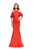 La Femme - 26145 Lace Trimmed High Halter Satin Mermaid Gown In Red