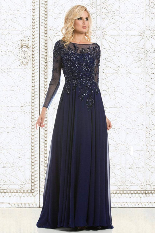 Feriani Couture - 26145 Dazzling Long Sleeve Evening Gown In Blue