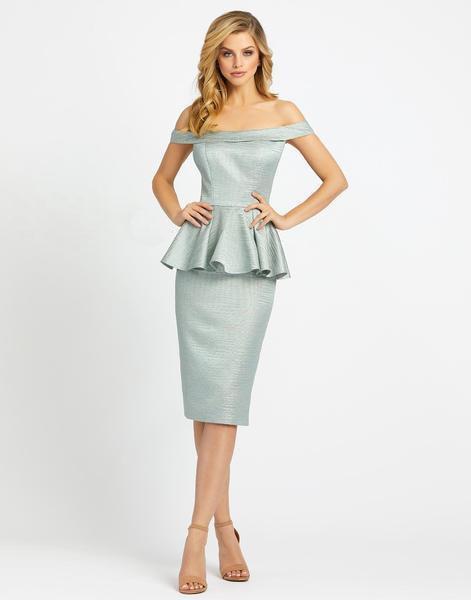 Ieena Duggal - 26145I Off-Shoulder Sheath Dress With Peplum In Blue