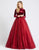 Ieena Duggal - 26147I Long Sleeve Velvet Tulle Ballgown In Red