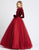 Ieena Duggal - 26147I Long Sleeve Velvet Tulle Ballgown In Red