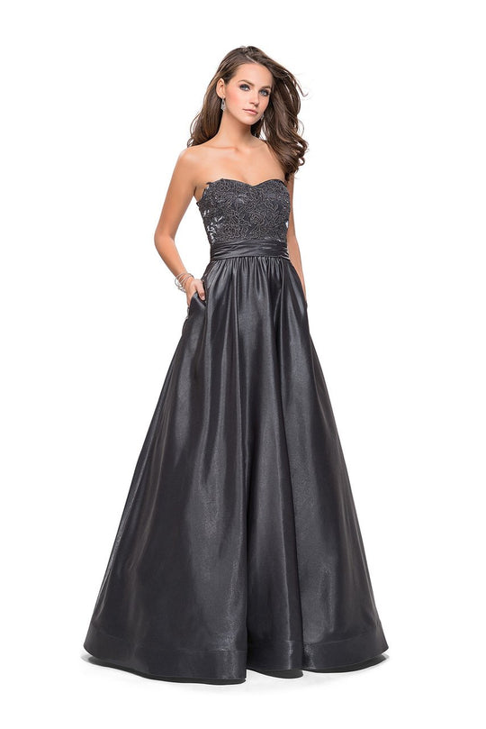 La Femme - 26151 Strapless Sweetheart Satin A-line Gown In Gray