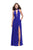 La Femme - 26154 Deep V-neck with Choker Satin A-line Gown In Blue