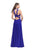 La Femme - 26154 Deep V-neck with Choker Satin A-line Gown In Blue