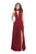 La Femme - 26154 Deep V-neck with Choker Satin A-line Gown In Red