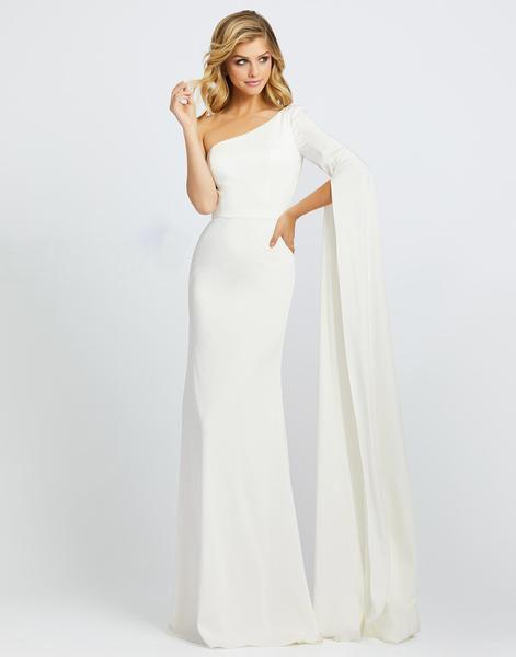 Ieena Duggal - 26157I One Shoulder Trumpet Dress With Train In White