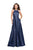 La Femme - 26162 Beaded Halter Mikado A-line Dress In Blue