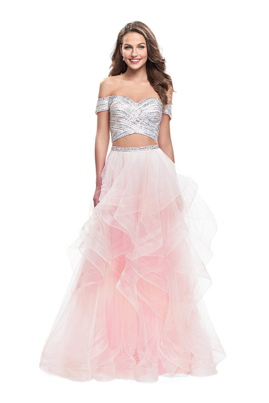 La Femme - 26169 Beaded Two Piece Tulle Ruffled A-line Dress In Pink