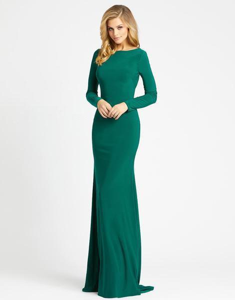 Ieena Duggal - 26169I Long Sleeve Bateau Sheath Dress In Green