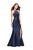 La Femme Gigi - 26181 High Neck Beaded Mikado Sheath Gown In Blue