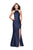 La Femme Gigi - 26181 High Neck Beaded Mikado Sheath Gown In Blue