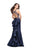 La Femme Gigi - 26181 High Neck Beaded Mikado Sheath Gown In Blue
