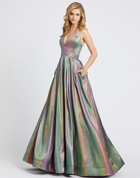 Ieena Duggal - 26181I Deep Halter V-neck Ballgown In Multi-Color