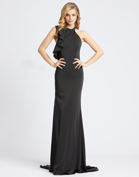 Ieena Duggal - 26193I Ruffled Halter Trumpet Dress With Train In Black
