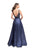 La Femme - 26203 Beaded Deep V-neck Mikado A-line Gown In Blue