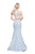 La Femme - 26206 Two Piece Lace and Denim Polka Dot Trumpet Gown In White and Blue